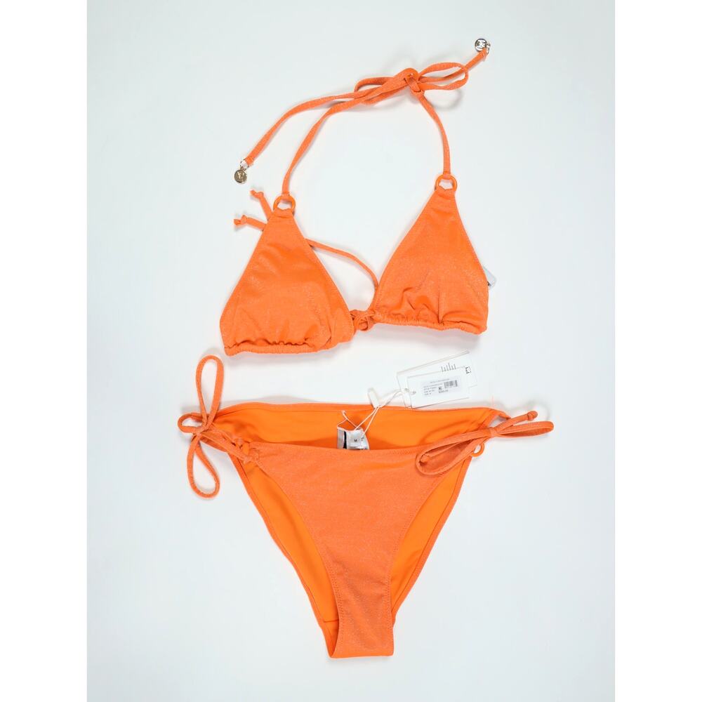 Milly Metallic Orange Ring Strappy Triangle Bikini Set Glam Resort  NWT $265 Med